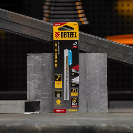 Сверло спиральное по металлу Denzel  2 х 86 мм Р6М5, Golden Tip, удлиненное, 2шт., 718245 купить в Надыме