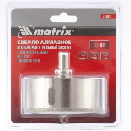 Сверло алмазное по керамограниту 95 х 67 мм 3-гранный хвостовик MATRIX артикул 726863 купить в Надыме