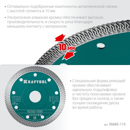 Диск алмазный для УШМ и плиткорезов супертонкие  ULTRA-THIN 36685-115 купить в Надыме