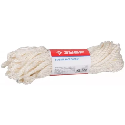 Веревка ЗУБР капроновая, d=6,0 мм, 20 м, 375 кгс, 12,5 ктекс 50206 купить в Надыме