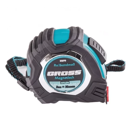 Рулетка Magnetisch 3 м х 16 мм обрезиненный корпус автоматическая фиксация Нейлоновое покрытиеытие зацеп с магнитом Gross 32570 купить в Надыме