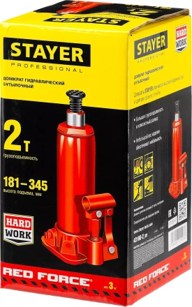 Домкрат гидравлический бутылочный "RED FORCE", 2т, 181-345 мм, STAYER 43160-2 43160-2_z01 купить в Надыме