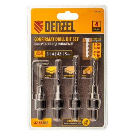 Набор сверл под конфирмат Denzel 704240, 3-5 мм, набор 4 шт купить в Надыме