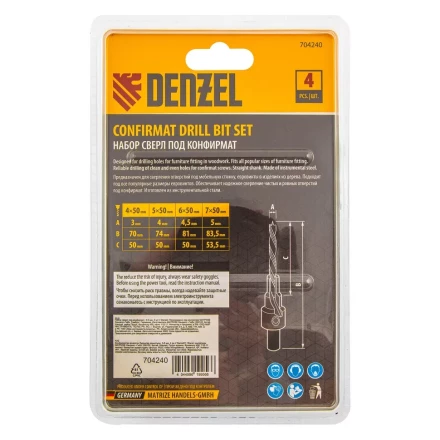 Набор сверл под конфирмат Denzel 704240, 3-5 мм, набор 4 шт купить в Надыме
