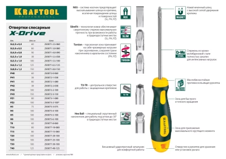 Отвертка KRAFTOOL, Cr-Mo-V сталь, двухкомпонентная противоскользящая рукоятка, TORX Hole, №10x80мм 250077-10-080 купить в Надыме
