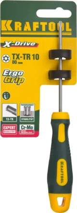 Отвертка KRAFTOOL, Cr-Mo-V сталь, двухкомпонентная противоскользящая рукоятка, TORX Hole, №10x80мм 250077-10-080 купить в Надыме