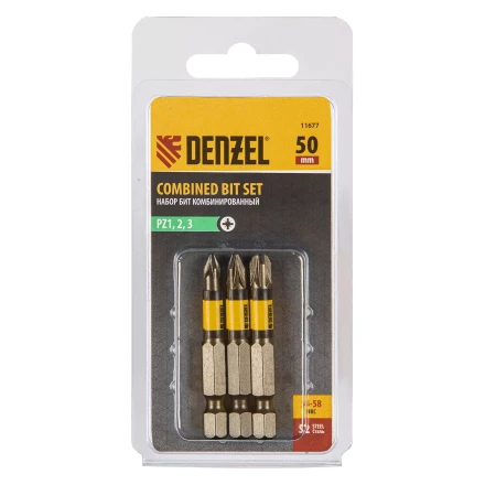 Набор бит комбинированный 3 шт., PZ1, PZ2, PZ3, 50 мм, сталь S2 Denzel 11677 купить в Надыме