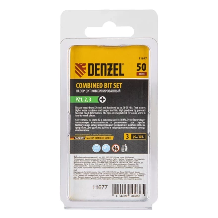 Набор бит комбинированный 3 шт., PZ1, PZ2, PZ3, 50 мм, сталь S2 Denzel 11677 купить в Надыме