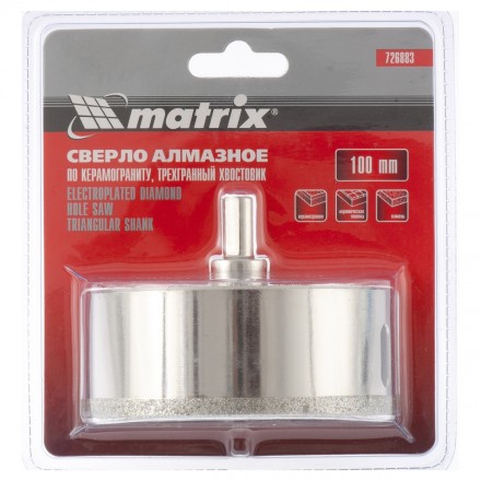 Сверло алмазное по керамограниту 100 х 67 мм 3-гранный хвостовик MATRIX артикул 726883 купить в Надыме