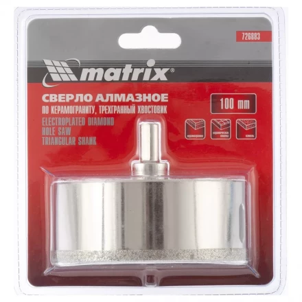 Сверло алмазное по керамограниту 100 х 67 мм 3-гранный хвостовик MATRIX артикул 726883 купить в Надыме