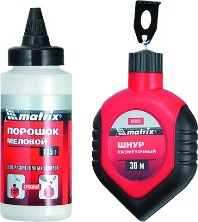 Шнур разметочный в пластмассовом обрезиненном корпусе + порошок красный  MATRIX 84855 купить в Надыме