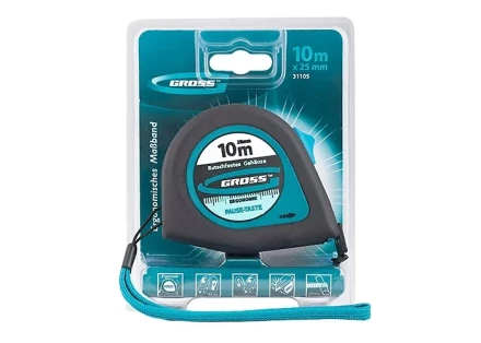 Рулетка "Ergonomisch",10 м x 25 мм, магнитный обрезиненный зацеп  GROSS 31105 купить в Надыме