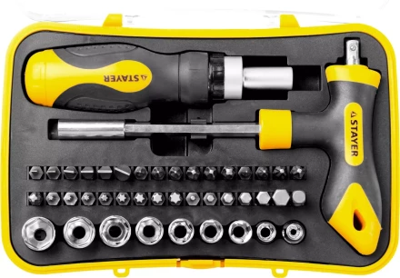 Набор STAYER "MASTER" "HERCULES": Отвертка реверсивная, Т-образная отвертка-битодержатель, адаптер для торц голов, 43 предм 25084-H43 купить в Надыме