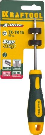 Отвертка KRAFTOOL, Cr-Mo-V сталь, двухкомпонентная противоскользящая рукоятка, TORX Hole, №15x80мм 250077-15-080 купить в Надыме