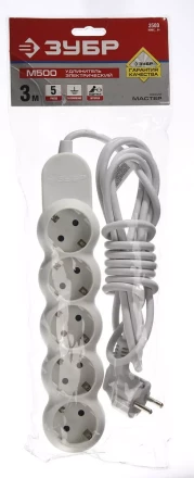 Удлинитель ЗУБР "МАСТЕР" электрический, ПВС сечение 1кв мм, заземл, 5 гнезд, макс мощн 3500Вт, 3м 55058-3 купить в Надыме