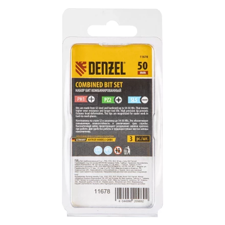 Набор бит комбинированный 3 шт., PH2, PZ2, SL5, 50 мм, сталь S2 Denzel 11678 купить в Надыме