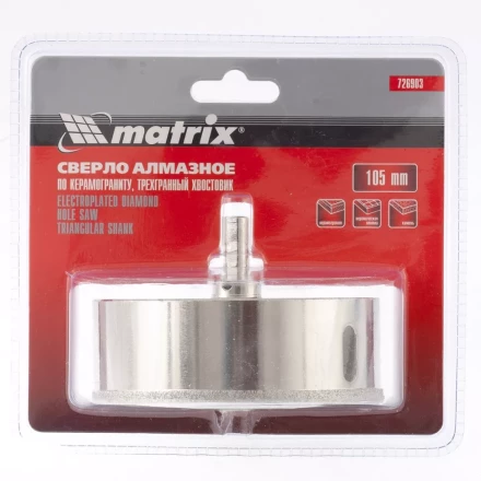 Сверло алмазное по керамограниту 105 х 67 мм 3-гранный хвостовик MATRIX артикул 726903 купить в Надыме