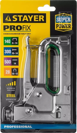 Степлер "Max 140" с регулировкой силы удара, металл корпус 4-в-1: тип 140 (6-14 мм) / 28 (9-11 мм) / 300 (10-14 мм) / 500 (14 мм), STAYER 31508_z02 купить в Надыме
