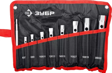 Набор ЗУБР "МАСТЕР": Ключи торцовые, трубчатые двухсторонние, 6-22мм, с воротком, 9шт 27162-H9 купить в Надыме