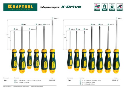 Набор X-Drive, KRAFTOOL 250081-H7: Отвертки профессиональные, SL: 3x80, 5x100, 6x125; PH: 1x80, 2x100; PZ: 1x80, 2x100 250081-H7 купить в Надыме
