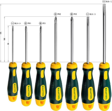Набор X-Drive, KRAFTOOL 250081-H7: Отвертки профессиональные, SL: 3x80, 5x100, 6x125; PH: 1x80, 2x100; PZ: 1x80, 2x100 250081-H7 купить в Надыме