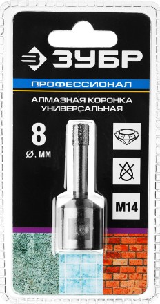 Алмазная коронка ЗУБР &quot;ПРОФЕССИОНАЛ&quot; универсальная для УШМ, сухое сверление, алмазы на вакуумной пайке,  посадка М14, d=16мм 29865-16 купить в Надыме