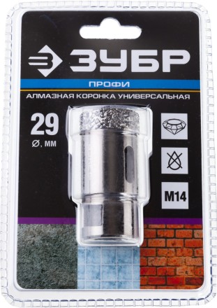 Алмазная коронка ЗУБР &quot;ПРОФЕССИОНАЛ&quot; универсальная для УШМ, сухое сверление, алмазы на вакуумной пайке,  посадка М14, d=16мм 29865-16 купить в Надыме