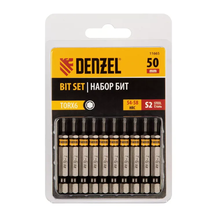 Бита TX 6х50, сталь S2, шестигранный профиль, 10 шт. Е 6,3 Denzel 11665 купить в Надыме