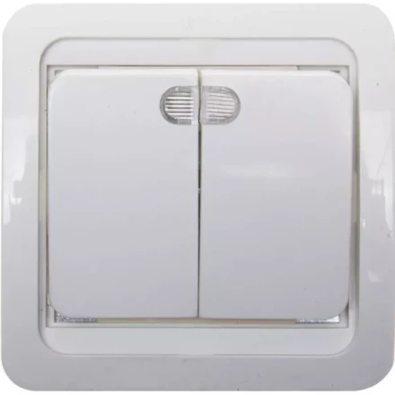 Выключатель СВЕТОЗАР "ГАММА" двухклавишный, с подсветкой, цвет белый, 10А/~250В SV-54135-W купить в Надыме