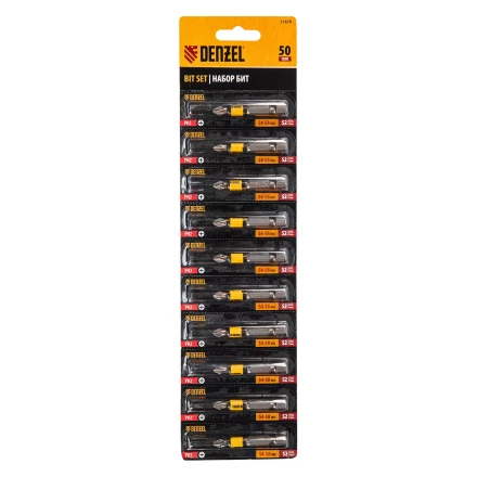 Бита PH2х50, сталь легированная S2, 10 шт., круглый профиль, отрывная упаковка, Е 6,3 Denzel 11679 купить в Надыме