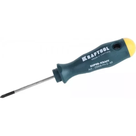 Отвертка KRAFTOOL, Cr-Mo-V закалённый стержень, двухкомпонентная противоскользящ рукоятка, PH 0x60мм 25008-0-060 купить в Надыме