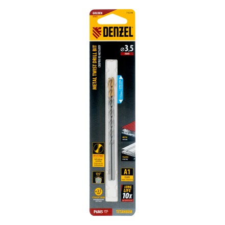 Сверло спиральное по металлу Denzel 3,5 х 112 мм, Р6М5, Golden Tip, удлиненное, 2шт. 718248 купить в Надыме