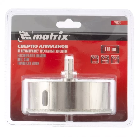 Сверло алмазное по керамограниту 110 х 67 мм 3-гранный хвостовик MATRIX артикул 726923 купить в Надыме