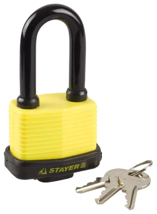 Замок STAYER "MASTER" навесной, всепогодный, пластиковая защита корпуса, с удлин. закален. дужкой,на карточке, 60мм 37141-50 купить в Надыме