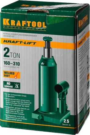 Домкрат гидравлический бутылочный &quot;Kraft-Lift&quot;, сварной, 2т, 160-310мм, KRAFTOOL 43462-2 43462-2_z01 купить в Надыме