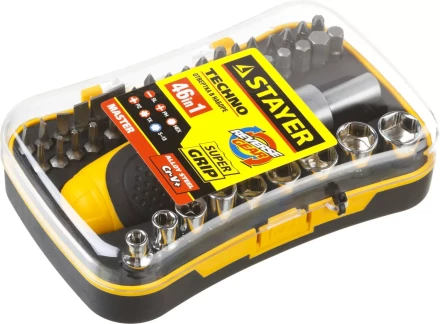 Набор STAYER "MASTER" "HERCULES": Отвертки, реверс отвертка, биты 35шт, адаптер для торц голов, торц голов 9шт, 46 предм 25084-H46 купить в Надыме