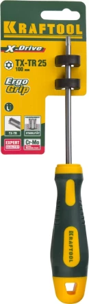 Отвертка KRAFTOOL, Cr-Mo-V сталь, двухкомпонентная противоскользящая рукоятка, TORX Hole, №25x100мм 250077-25-100 купить в Надыме