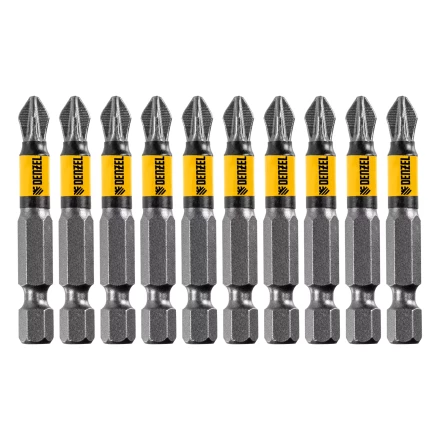 Бита PZ2х50, сталь легированная S2, 10 шт., круглый профиль, отрывная упаковка, Е 6,3 Denzel 11680 купить в Надыме