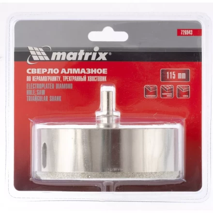 Сверло алмазное по керамограниту 115 х 67 мм 3-гранный хвостовик MATRIX артикул 726943 купить в Надыме