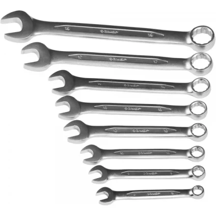 Набор ЗУБР "ПРОФИ": Ключ гаечный комбинированный, Cr-V сталь, хромированный, 8-19мм, 8шт 27028-H8 купить в Надыме