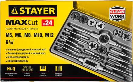 Набор метчиков и плашек STAYER &quot;MASTER&quot;, метчикодержатель 1шт, плашкодержатель 1шт, метчики 11шт, плашки 11шт, 24 предмета 28020-H24 купить в Надыме
