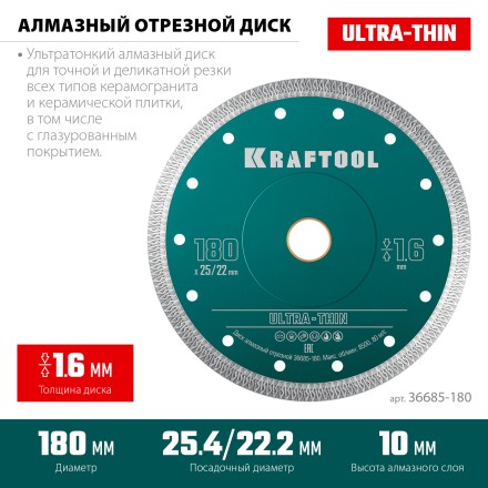 Диск алмазный для УШМ и плиткорезов супертонкие  ULTRA-THIN 36685-180 купить в Надыме