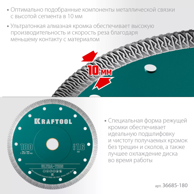 Диск алмазный для УШМ и плиткорезов супертонкие  ULTRA-THIN 36685-180 купить в Надыме