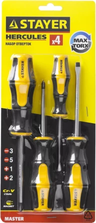 Набор STAYER &quot;MASTER&quot; HERCULES: Отвертки, Cr-V, эргономичная двухкомпонентная рукоятка, 4шт 25055-H4_z02 купить в Надыме