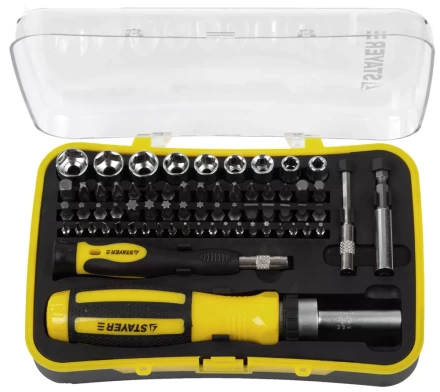Набор STAYER "MASTER": Отвертка реверсивная с эргономичной ручкой, с насадками, в пластмассовом боксе, 65 предметов 25310-H65 купить в Надыме