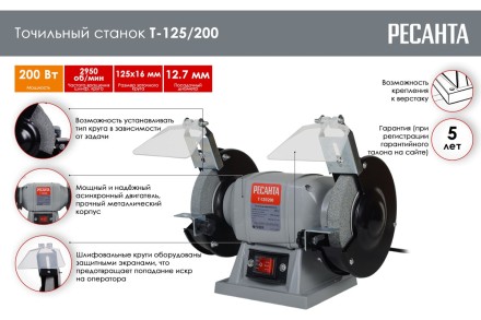 Точильный станок Ресанта Т-125/200 75/7/1 купить в Надыме