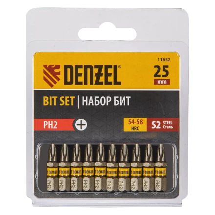 Бита PH2х25, сталь S2, шестигранный профиль, 10 шт. Е 6,3 Denzel 11652 купить в Надыме