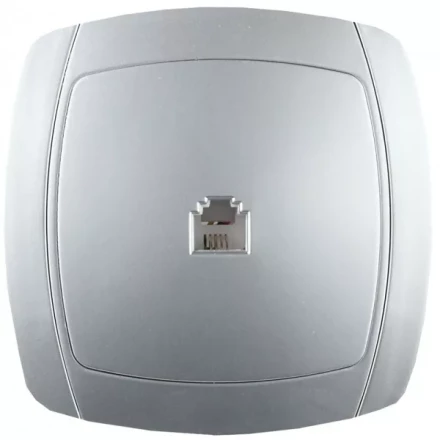 Розетка СВЕТОЗАР "АКЦЕНТ" телефонная одинарная в сборе, цвет серебристый металлик SV-54217-SM купить в Надыме