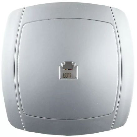 Розетка СВЕТОЗАР "АКЦЕНТ" телефонная одинарная в сборе, цвет серебристый металлик SV-54217-SM купить в Надыме