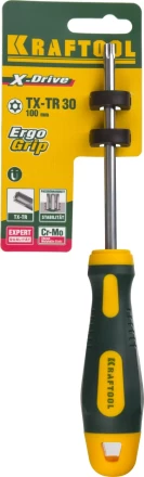 Отвертка KRAFTOOL, Cr-Mo-V сталь, двухкомпонентная противоскользящая рукоятка, TORX Hole, №30x100мм 250077-30-100 купить в Надыме
